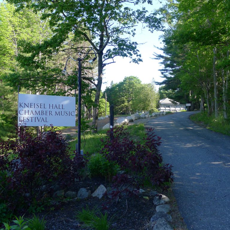 Sign along the driveway to Kneisel Hall